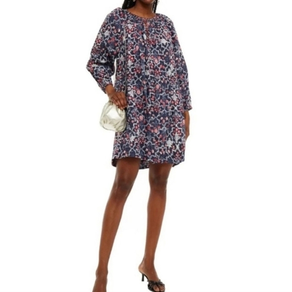 NWT $485 ISABEL MARANT ETOILE Tockya Printed Linen Mini Dress Midnight Blue 6